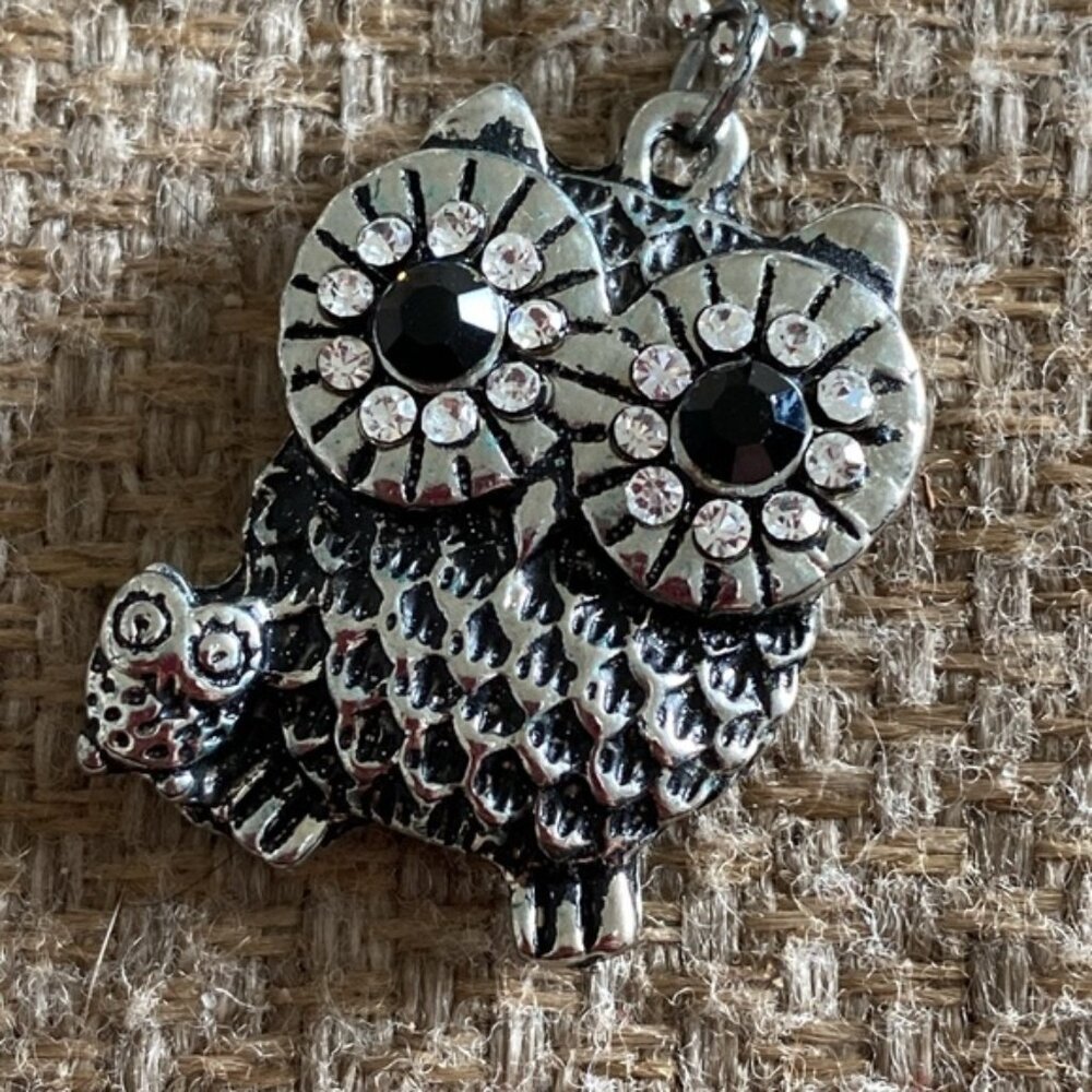 OWL mother baby big little pair duo pendant necklace gem stone black silver